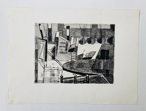 Jack Chambrin - Gravure abstraite vintage - Port d'Amsterdam