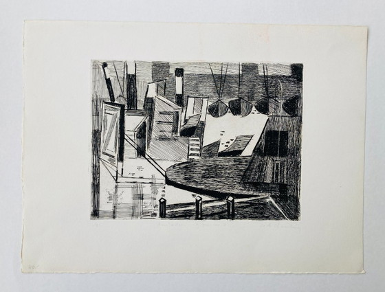 Image 1 of Jack Chambrin - Gravure abstraite vintage - Port d'Amsterdam
