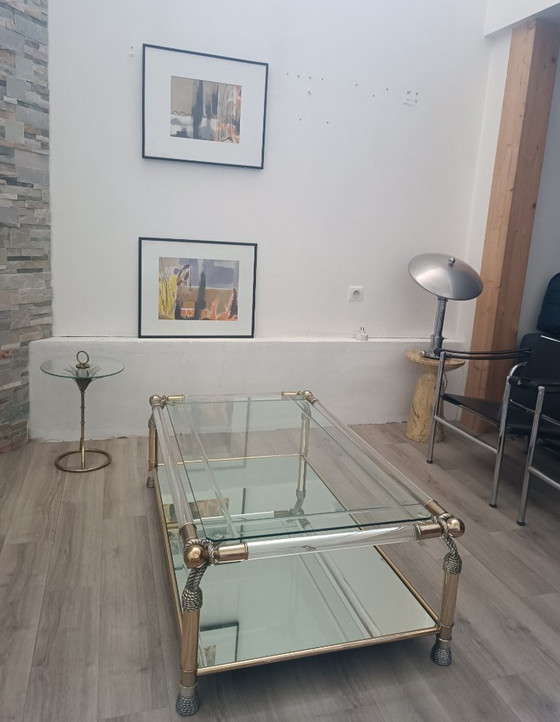 Grote sculpturale Salontafel van Muebles Curvasa jaren 70 – Brass, Plexiglass (photo 2 of 6)