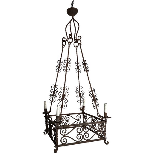 Lustre vintage en fer forgé à 8 lumières, 19940
