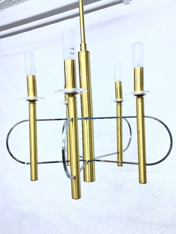 Image 1 of Lustre Sciolari, design des années 1970, laiton, chrome, verre