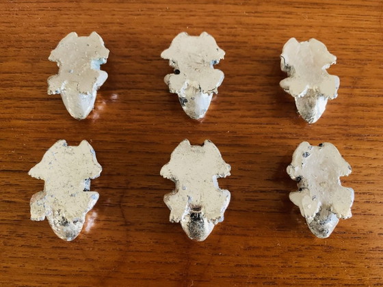 Image 1 of Verzilverde messensteunen in kikkerstijl, set van 6