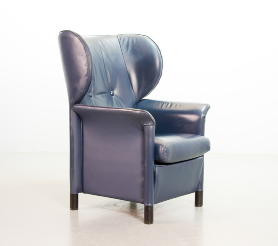 Image 1 of Wittmann Petrol Blue Soft Leather Wing Chair Designed, Model Aura by Paolo Piva. Autriche, années 1980.