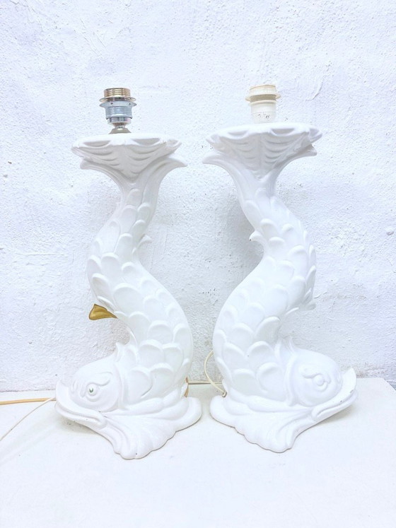 Image 1 of 2 Italian ceramic table lamps from the 1970s in the shape of fish