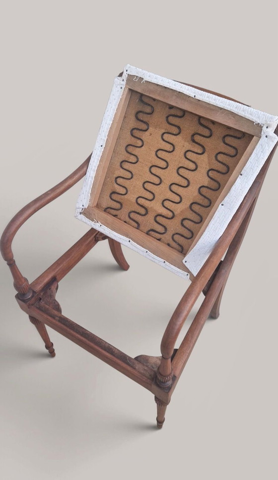 Antique Directoire style solid wood Armchair - openwork frame and saber legs, Cotton, Beige (photo 11 of 15)