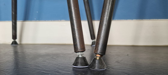 Image 1 of Set (2x) industrial vintage metal bar stools metal & wood
