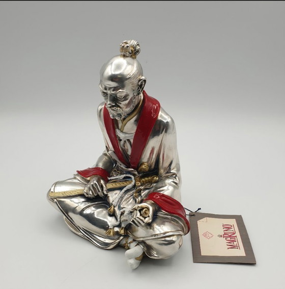 Image 1 of Vintage Arnaldo Giannelli 925 Zilveren Samurai Sculptuur (1984) – Italiaans Design