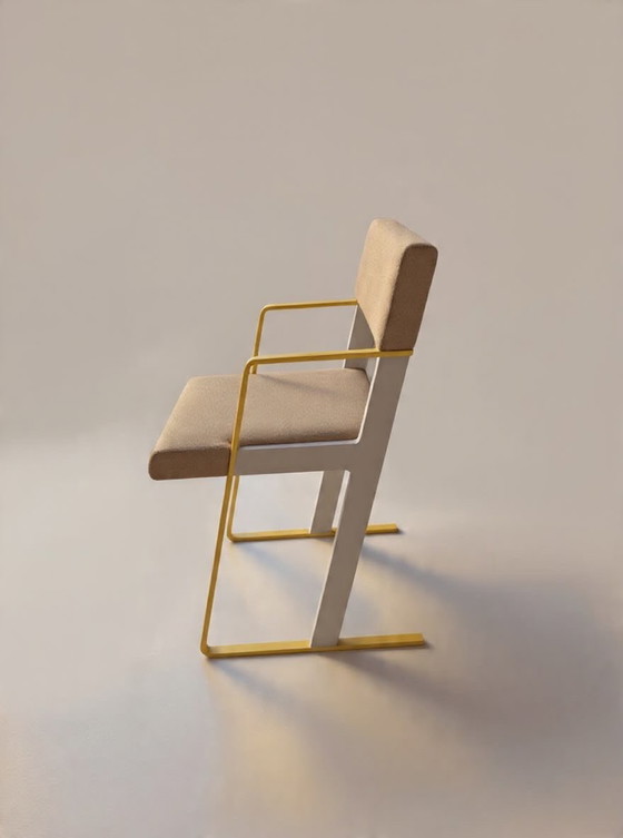 4x Castelijn stoelen, Eetkamerstoelen, Metaal, Textiel, Beige (foto 2 van 5)