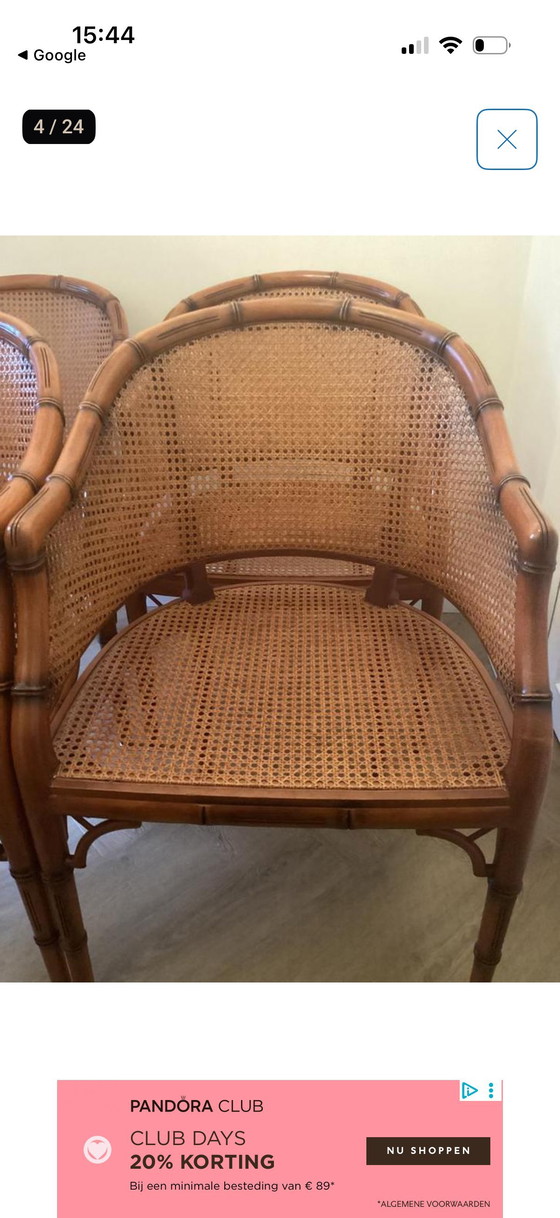 Image 1 of 4 vintage Giorgetti webbing faux bamboo dining chairs