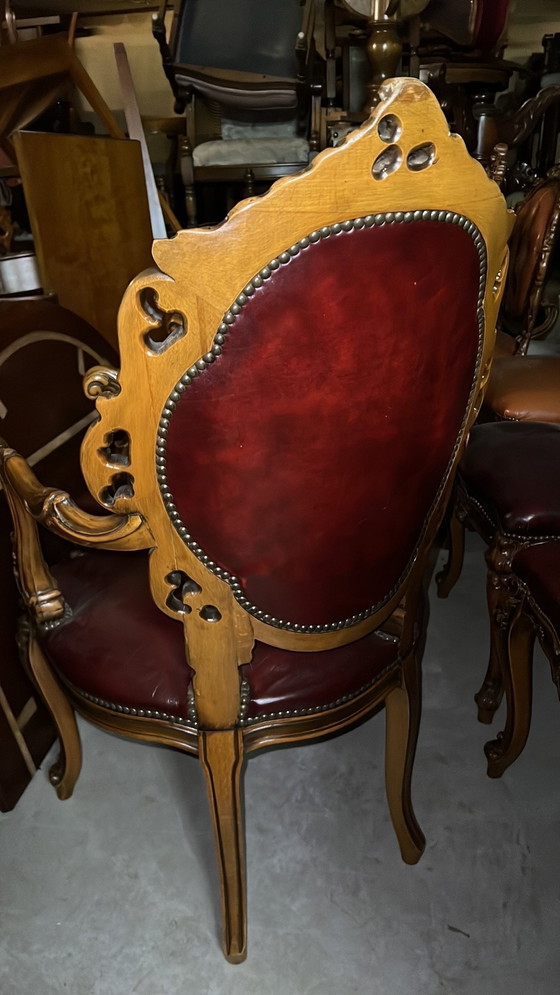 Image 1 of 4 chaises de salle à manger Chesterfield baroques italiennes en cuir