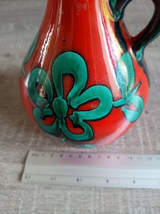 West Germany Schlossberg Vase Red with Green Motifs – Ceramic (photo 3 of 8)