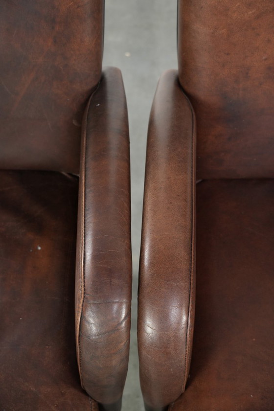 Image 1 of 4 chaises de salle à manger/d'appoint magnifiquement finies avec accoudoirs en cuir de vachette