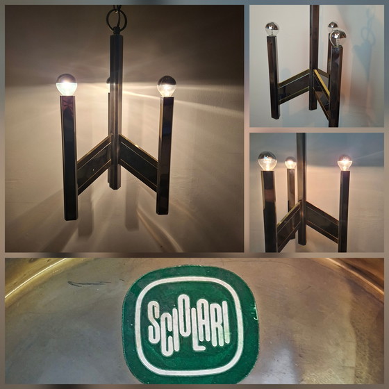 Image 1 of Suspension en laiton chromé Gaetano Sciolari, années 70