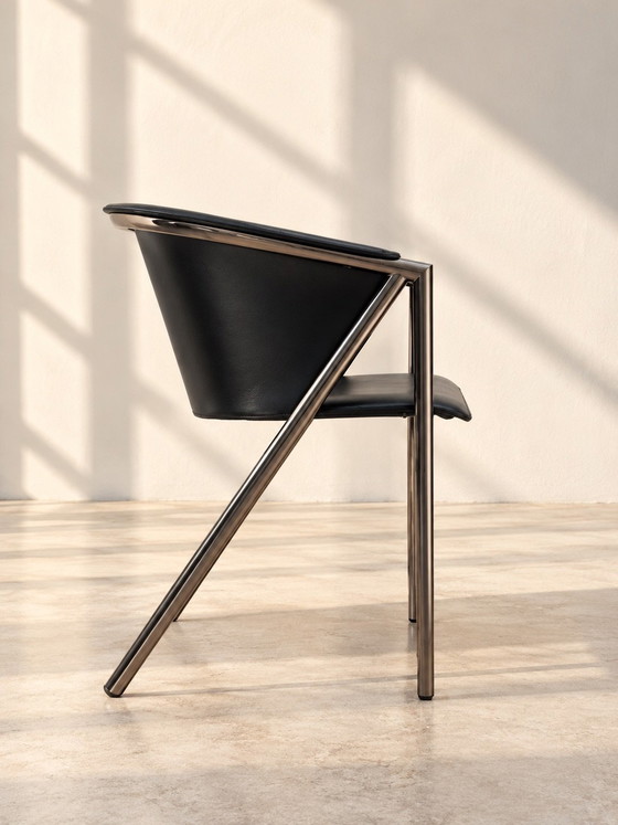 Set van 4 Arrben Italy Georgia eetkamerstoelen, postmodern design, Leer, Metaal, Zwart (foto 4 van 5)