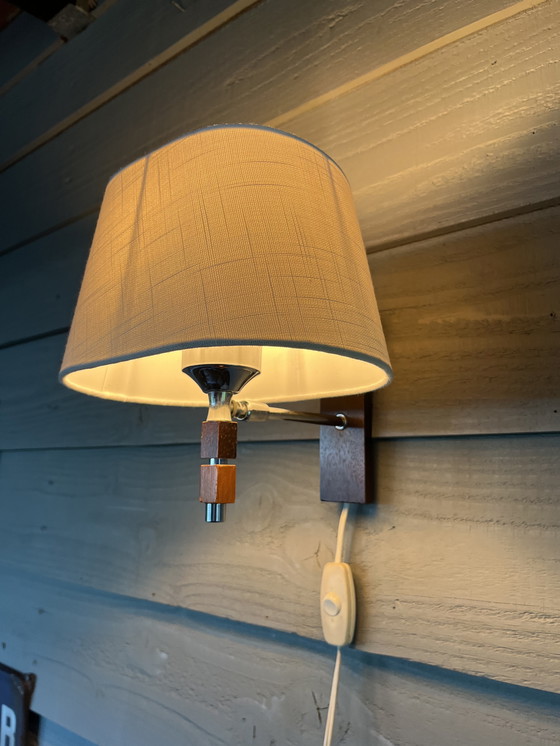 Image 1 of Vintage Mid - Century Teak/Chrome Wall Lamp