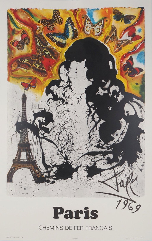 Salvador Dalí: Parijs, SNCF (Vlindersuite), originele gesigneerde lithografie – lithos zeefdrukken, Paper