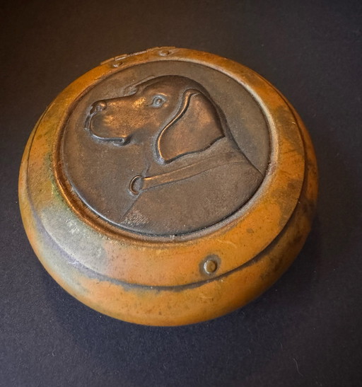 Antique Brass Tobacco/Snuff Box with Hunting Dog Relief (c. 1900) – Marked