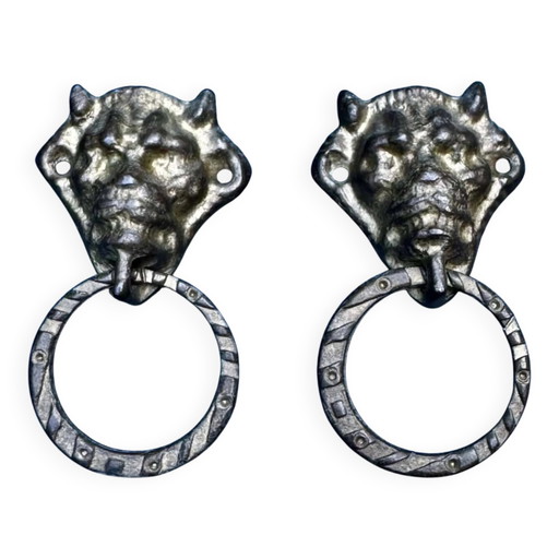 Paar bronzen duivel ladehandgrepen Art Nouveau