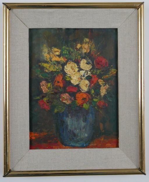 Mazzo di fiori - Olio su tela con cornice.