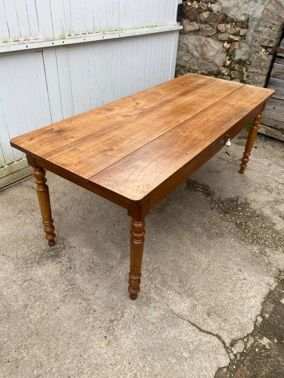 Image 1 of Sam solid oak farmhouse dining table with 1 drawer, circa 1950, 180x74cm