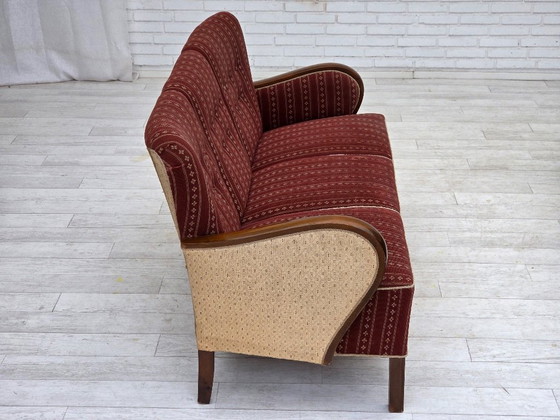 Image 1 of 1960s, Danish 3-seater sofa, red furniture wool, beech wood.