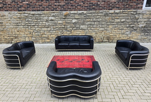 Zanotta Sofa Set Jaren 80 Vintage Zitgroep Set Bank Fauteuil Bankstel