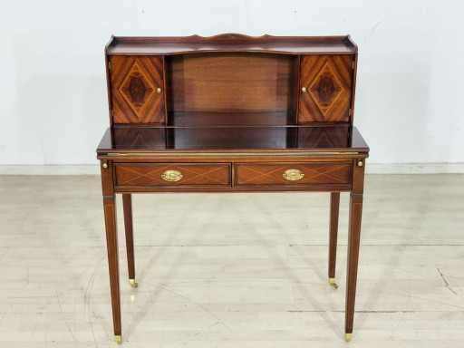 Secrétaire élégant de style Sheraton ancien avec plateau en cuir / Bureau des années 1960 / Secrétaire style Mid-Century