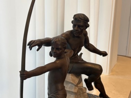 Image 1 of Large and Exceptional Art Deco Sculpture by Limousin: The Archer and the Mentor