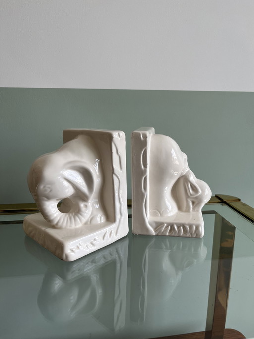 Vintage boekensteunen olifant wit