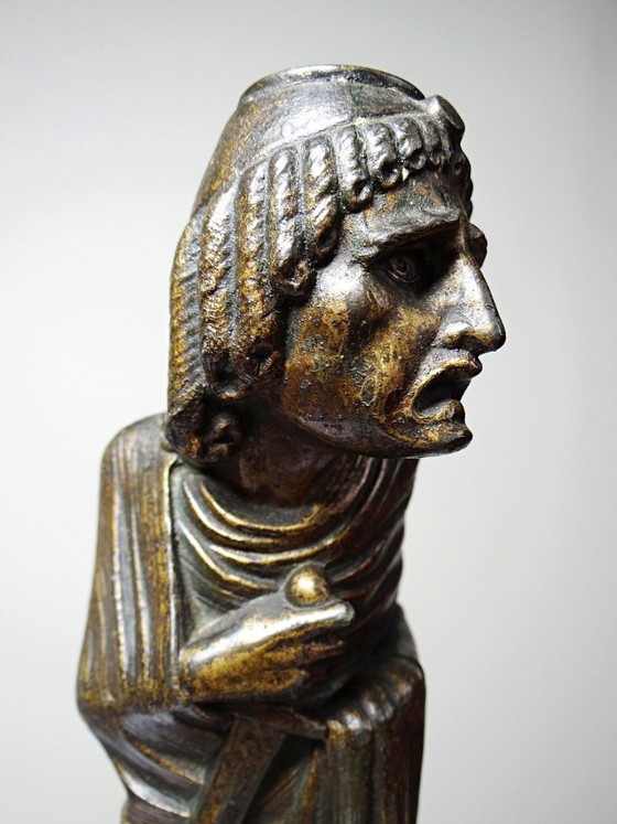 Image 1 of Candelero caricaturizado de fundición patinada, Frédérick Lemaître, antiguo siglo XIX-XX