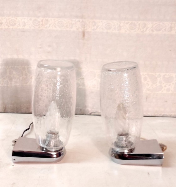 Image 1 of Designer-Wandleuchten aus verchromtem Metall und mit gewölbten Glasschirmen von Keuco (Deutschland) – 1960er/70er Jahre