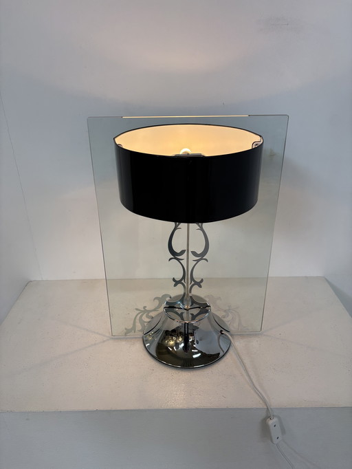 Vintage bijzondere designlamp, Chrome, glas en metaal 