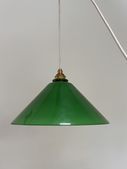 Set of 2 green vintage glass pendant lamps with new fixtures
