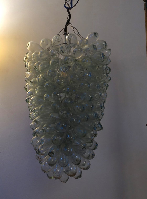 Image 1 of Lámpara de techo/araña de cristal transparente con forma de uva, años 70