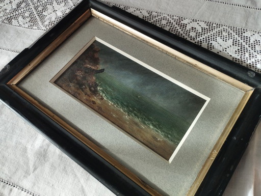 Voilier sous la pluie - Petite marine encadrée.