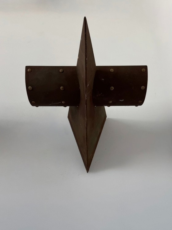 Coppia di applique da parete vintage in metallo con patina effetto ruggine, Francia, 1970. (photo 3 of 8)