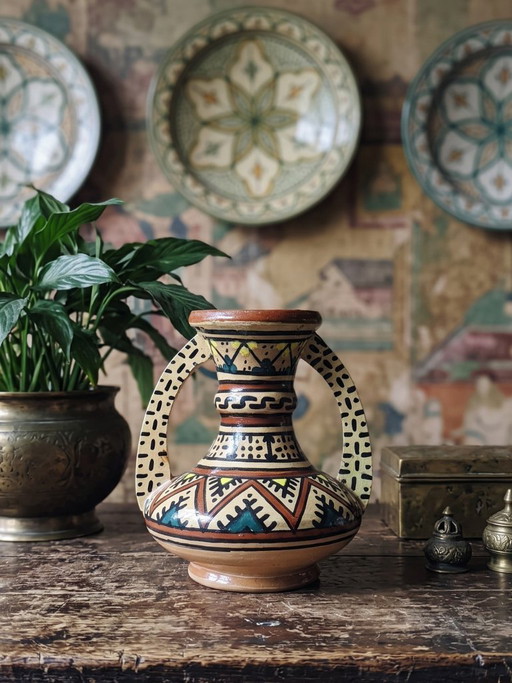 Small ceramic vase with handles from Safi, signed, Morocco, 1960s-1980s