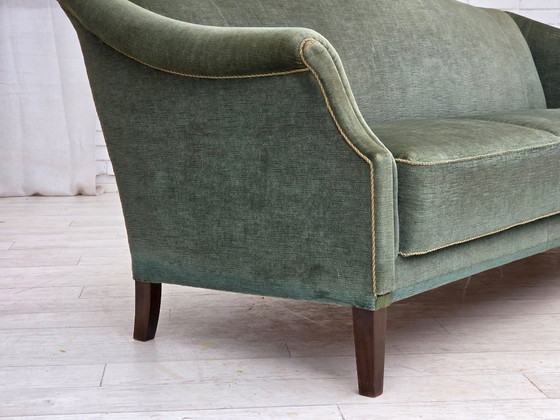 Image 1 of 1960s, 3-Seater Danish Sofa, Green Furniture Velour.