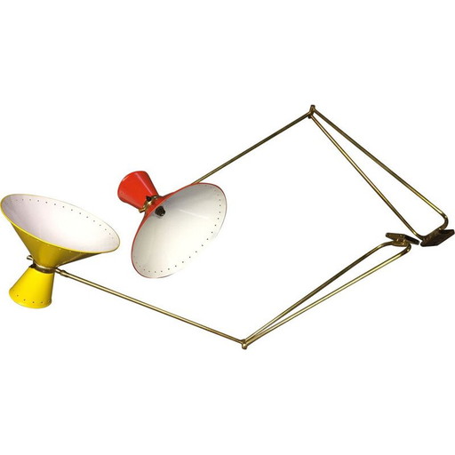 Par de apliques vintage "Diabolo" de latón dorado brillante de René Mathieu, 1950