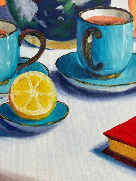 Image 1 of Acrylic painting by the artist E. García "La vajilla azul" 100x70 cm