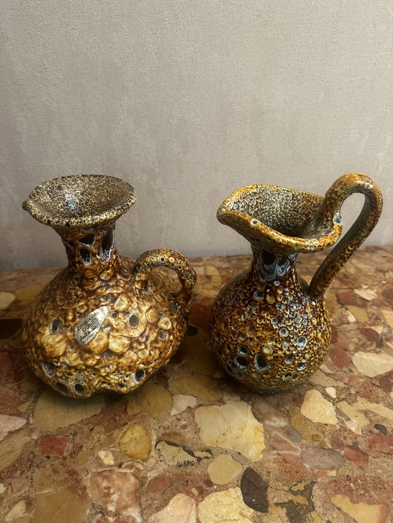 Image 1 of 4 60s Decorative Pitchers / Jugs - Honey Glazed Ceramic