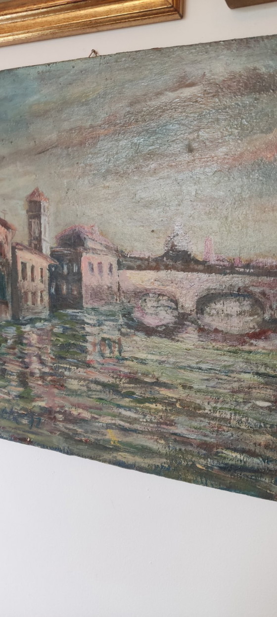 Image 1 of Enzo Volta - Veduta di Roma (Tevere), 1977 - Olio su tavola