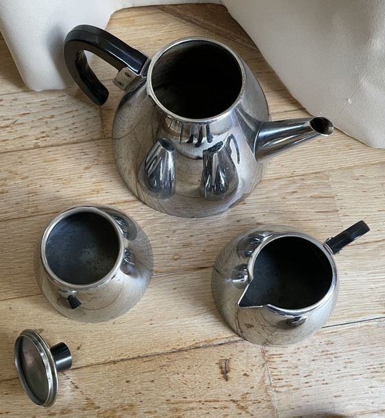 Image 1 of Vintage 1950s chrome and bakelite coffee pot set - Space age Midcentury design