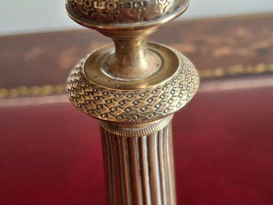 Image 1 of Bougeoir En Laiton Ciselé Doré XIX Siècle