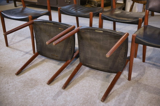 Image 1 of Ensemble de 6 chaises Ejner Larsen et A. Bender Madsen pour Willy Beck design scandinave en cuir et palissandre 1960's