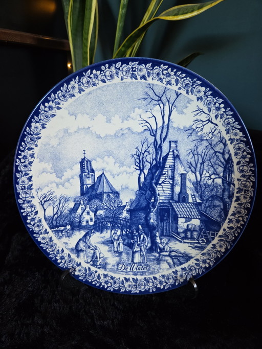 Delfts Blauw Winter Bord – wanddecoratie, Ceramic