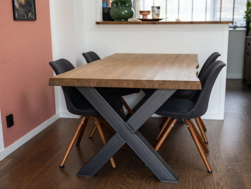 Oak dining table with metal X-legs | 2m x 97cm by HACO