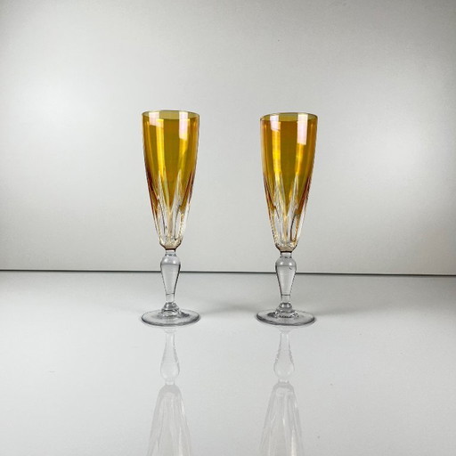 Gelbes Kristall-Champagner-Coupé-Duo