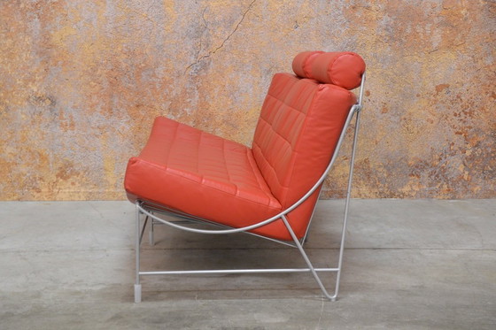 Image 1 of Red leather Leolux Volare design two-seater sofa