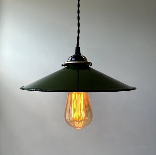 ANCIENNE SUSPENSION EMAILLEE CONIQUE INDUSTRIEL 